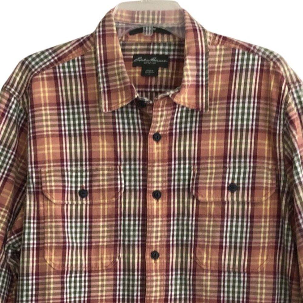 Eddie Bauer Woven Heavy Cotton Plaid Workwear Shirt Mens Sz XL Outdoors Gorpcore